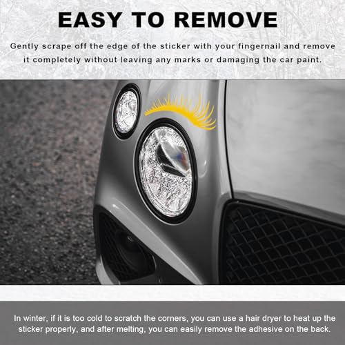 Image of KVAEY 2 PCS Car Headlight Eyelash Stickers, Cute Fake Eyelashes Decal for Bumper Auto Body Window, Waterproof Reflective PET Charming Eyelash Sticker Funny Decor for Car SUV Truck (Yellow)
