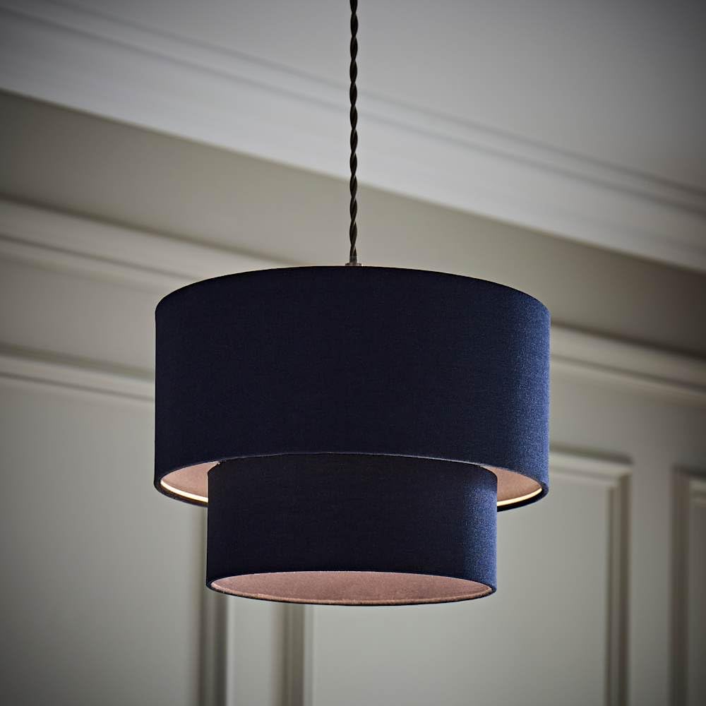 ValueLights | Jodie Two Tier Navy Linen Ceiling Drum Lamp Shade and Bulb | Ceiling Lights, Home Décor & Improvement Essential