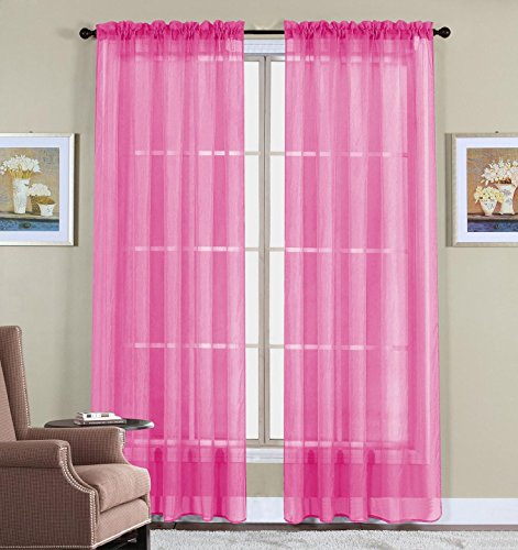 WPM 2 Piece Beautiful Sheer Window Elegance Curtains/Drape/Panels/Treatment 60" w X 84" l (Hot Pink)