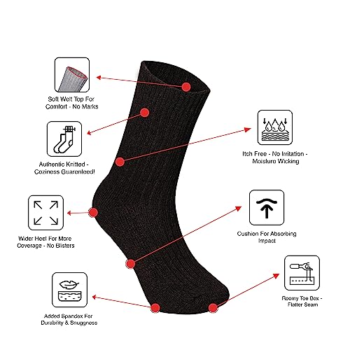 Heavy Wool Socks For Men - Soft, Comfy, Durable Socks, Crew Length, Two tone, Crew Length Wool Socks, Size 8-12.52