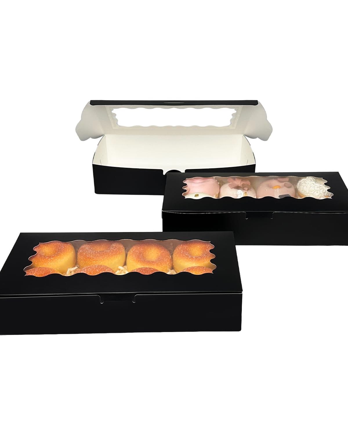 Gcardist 15 Packs Black Cookie Box With Window 30.5x14x6.4cm Two Uses Pastry Biscuit Bakery Box For Packaging (12x5.5x2.5 Inch