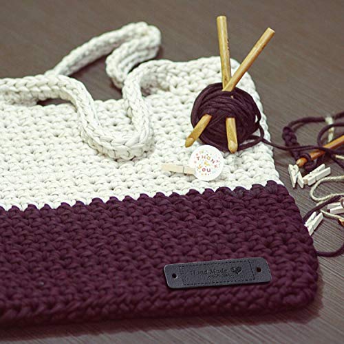 Xuniea 30 Pieces Handmade with Love Heart PU Leather Tags Labels with Holes for DIY Craft Sewing Crochet Knitting Hats Supplies