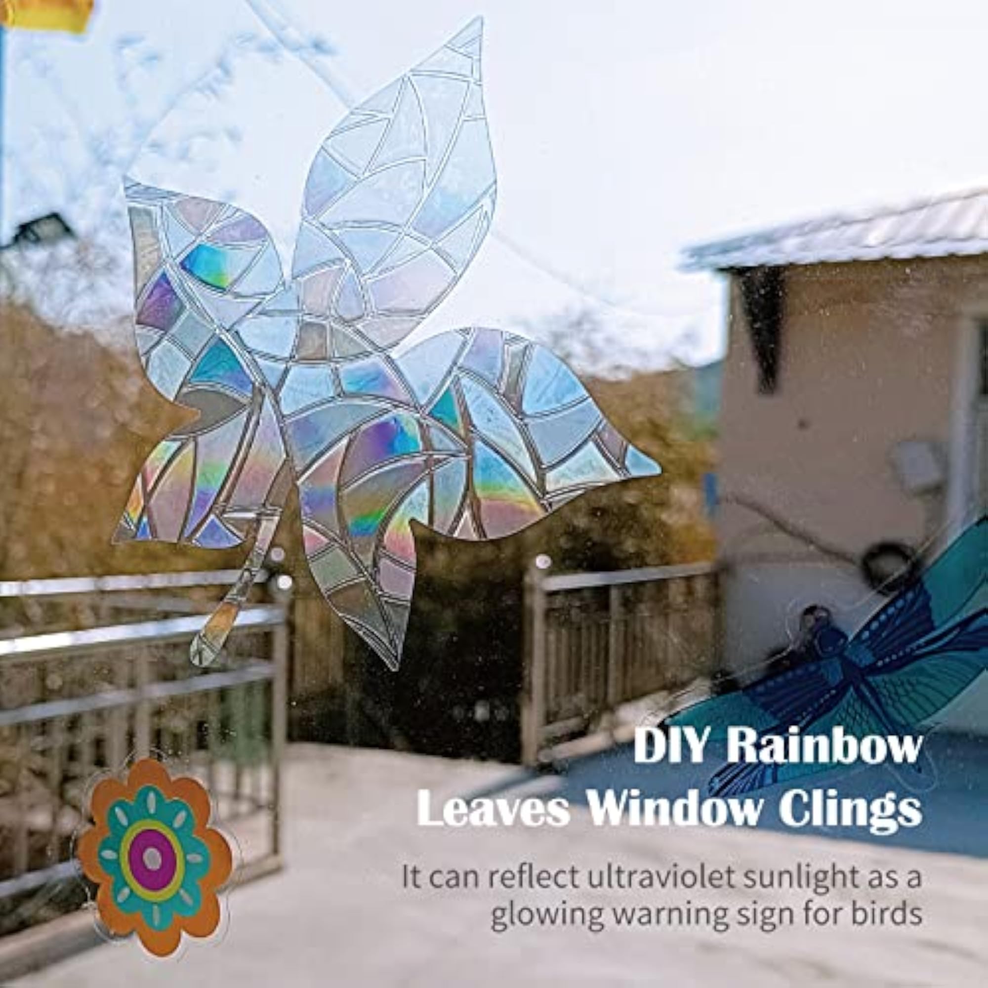 Rainbow Leaves Theme Window Clings Removable PVC Stickers