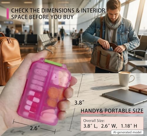 Image of Pill Organizer with 161 Medicine Labels, Daily Travel Pill Case (Purple) | Compact 10-compartment pill case and pill box with 161 medicine labels for 7-day planning, vitamins, supplements, and travel
