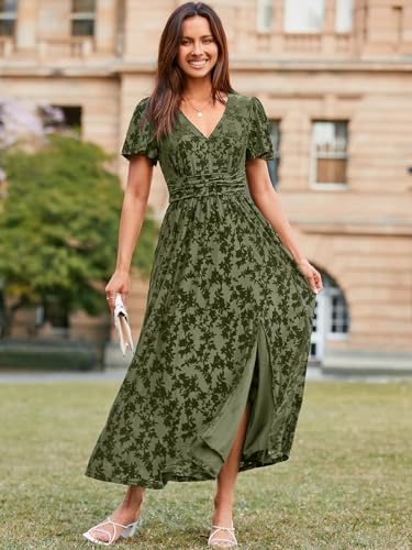 Image of Simplee Women's Velvet Maxi Dress V Neck Short Sleeve Empire Waist Semi Formal Long Cocktail Dresses