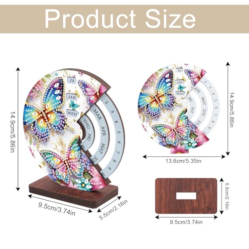 Image of AiYuanzsh Diamond Painting Tabletop Perpetual Calendar - 3D DIY Wooden Desk Ornament with Colorful Butterfly Design, Sparkling Diamond Art Kit for Desktop Decoration & Gifts