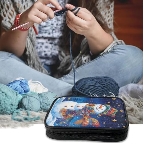 Image of Snowman Crochet Hook Case Portable Stars Knitting Needle Case with Web Pockets Crochet Storage Organizer for Trave