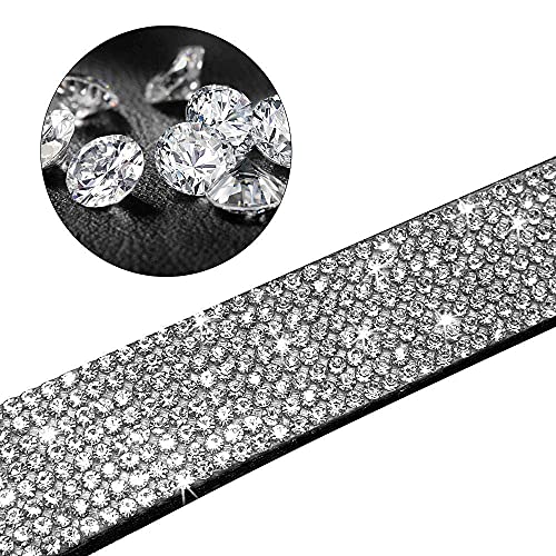 Haoyueer Cute Dazzling Sparkling Elegant Fancy Soft Suede Leather Bling Rhinestone Crystal Jeweled Pet Cat Dog Puppy Collar Dog Leash Combo Set(Black,M 32-38 Cm) #TOP4