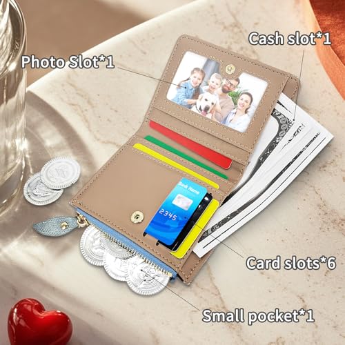 Womens Wallet, PU Leather Small Wallet Bi-fold Cute Wallet with Cat Embroidery, Large Capacity Ladies Wallet for ID Cards, Bank Cards, Credit Cards, Cash (blue)3