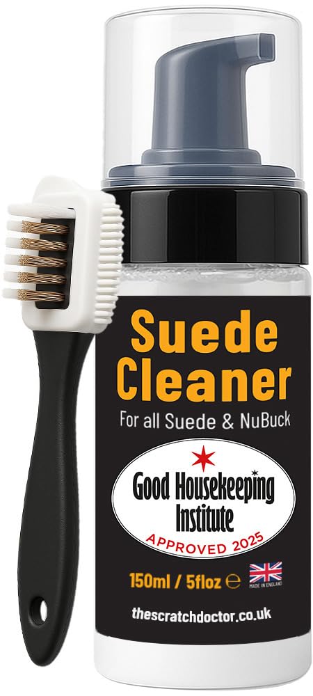 The Leather ClinicSuede & Nubuck Cleaner Foam 150ml for Shoes, Boots, Sandals, Trainers | Clean & Protect Dirt & Stains | Includes 3 Sided Suede Brush & Cleaning Cloth