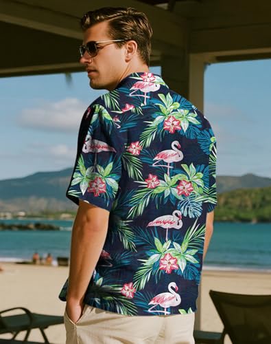 Image of Yoimira Hawaiian Shirts for Men, Print Mens Casual Short Sleeve Button Down Shirts Floral Aloha Beach Shirt