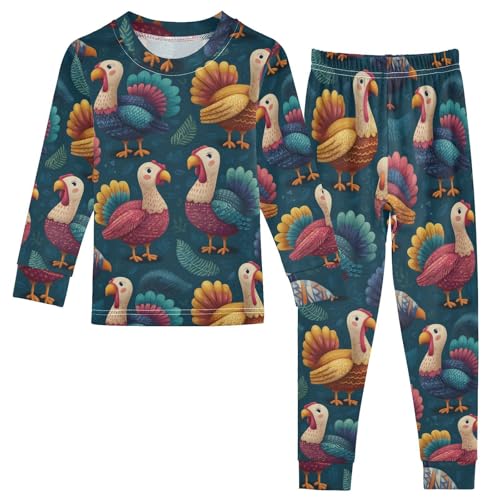Pajama Sets Long Sleeve Colorful Roosters and Leaves Soft Comfy Sleepwear 2 Piece PJS 3-8T