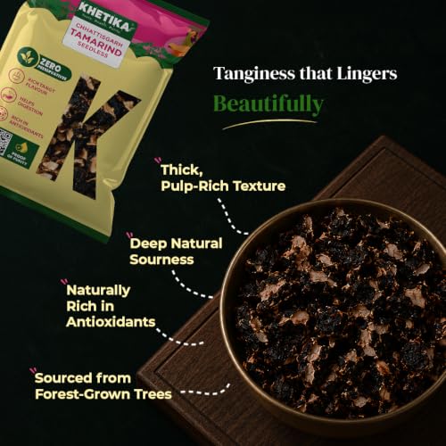 Image of Khetika Tamarind Seedless 200 grams, Whole Imli, Dry Tamarind, Tasty & Tangy Flavor, No Artificial Color, Rich in Antioxidants, Hygienically Sealed, Naturale | Whole Imli, Tasty & Tangy Flavor, No Artificial Color, Rich in Antioxidants, Hygienically Sealed