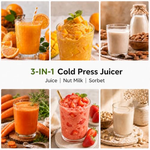 Image of AMZCHEF Cold Press Juicer, 6.5 inch Whole Fruit Self-Feeding Slow Juicer
