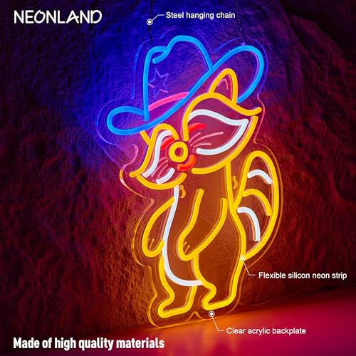 Image of Cowboy Racoon Neon Sign Raccoon Neon Light Cowboy LED Sign USB Powered Dimmable Art Signs for Bar Pub Store Man Cave Kids Room 16.2 X 12.6 inch