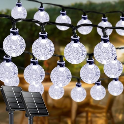 LORRYTE White 2-Pack 100 LED 64FT Crystal Globe Solar Lights Outdoor, Waterproof Solar String Lights Outdoor Decorative with 8 Lighting Modes for Patio Decorations Garden Wedding Party Tree Porch
