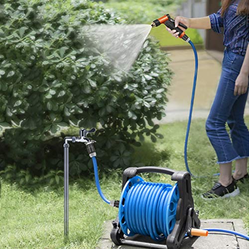 Garden Hose Storage Cart Set 25M Hose Reel with Rocker Type Design for Household Cleaning Irrigation and Car Washing Includes High Pressure Water Gun.