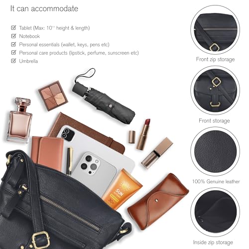 Image of Oak Leathers Leather Crossbody Bag For Women With Adjustable Sling Strap - Medium Size Crossover Shoulder Handbag Purse