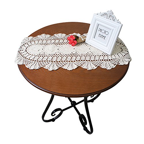 image for USTIDE Floral Hand Crochet Table Runner White Lace Table Doilies Cotto