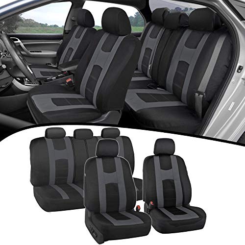 BDK Rome Sport Car Seat Covers, Full Set (Charcoal on Black) – Front and Rear Bench Back Seat Cover Set, Easy to Install with Two-Tone Accent, Fits Most Auto Truck Van SUV