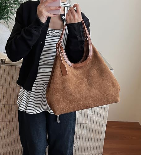 Womens Fashion Suede Shoulder Bags Large Tote Bag Casual Satchel Bag Slouchy Suede Hobo Bags Travel Crossbody Purse 20254
