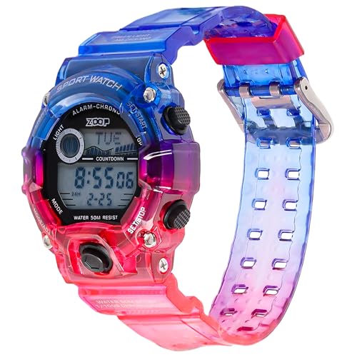Image of Zoop Digital Watch with Digital Dial & Transparent Blue Red Strap for Boys Kids, from House of Titan - 16051PP05