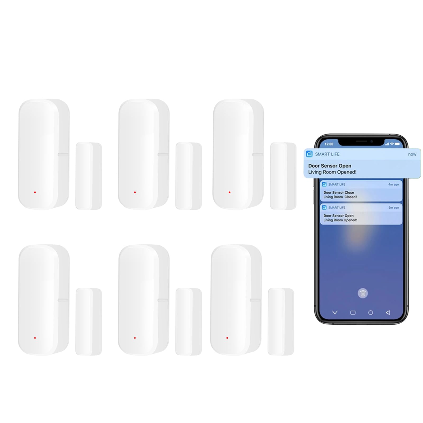 Sensor de puerta inteligente 6xZigbee, sensor de ventana de puerta: notificaciones push de la aplicación de alarma de sensor de ventana de puerta inalámbrico Tuya, sensor de contacto de ventana inalá