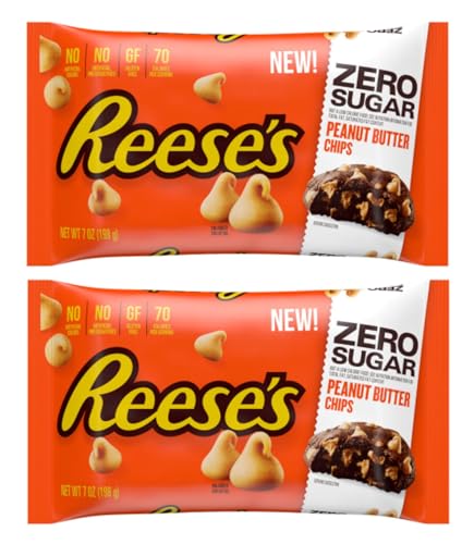 Zero Sugar Peanut Butter Baking Chips - Pack of 2 - 7 oz Bags - Gluten Free with No Artificial Colors or Preservatives - Recipe on Back of Package - Perfect for Baking All Year Round and Making Delicious Treats