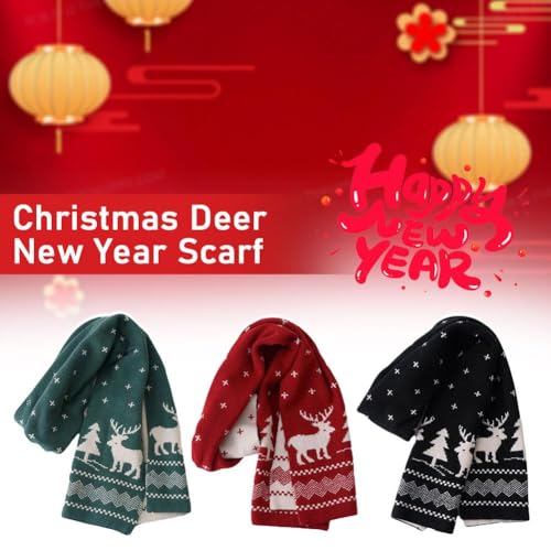 Winter Women Warm Scarf, Unisex Christmas Reindeer Snowflake Scarf, Fall Winter Warm Knit Long Scarf (Red)2