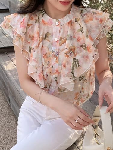 Image of Women's Shirt | Premium Chiffon Allover Print Sleeveless Shirts for Casual & Office Wear | Stylish Summer Button-Down Shirt for Girls & Women