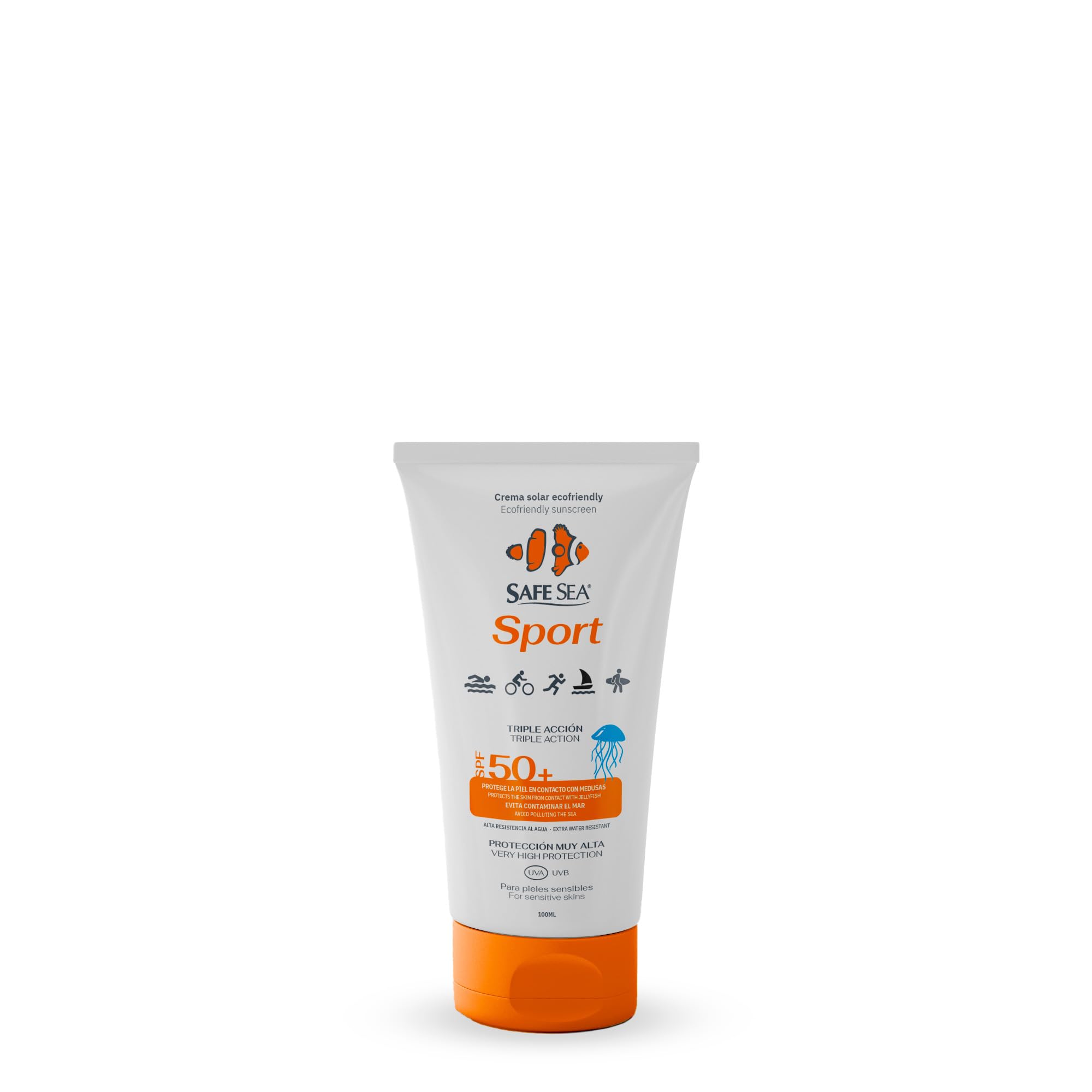 SAFE SEA - sportowy krem przeciwsłoneczny przeciw meduzom SPF 50+ - wegański - wysoka wodoodporność i wysoka ochrona przeciwsłoneczna dla sportowców - odpowiedni dla skóry wrażliwej - 100 ml.
