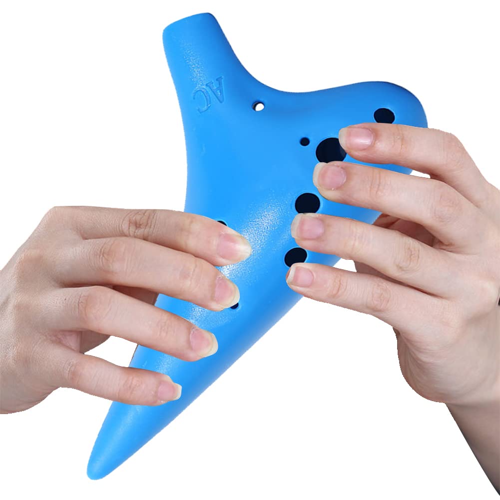 12 Löcher Okarina, Ocarinas Keramik, Keramik Alto C, Ocarina aus Kunststoff, für Anfänger, Einfaches Instrument, Blau, Mit Trageband, 17.5 x 9.5 cm