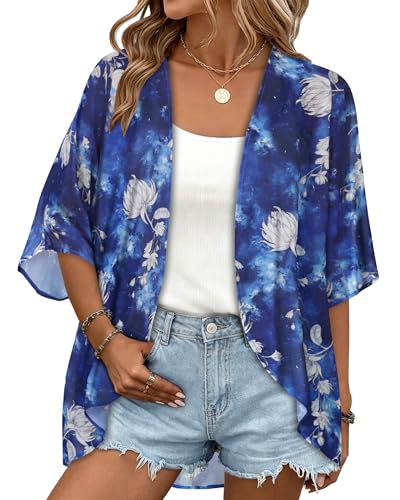 Image of Women Kimono Cardigans Casual Summer Tops Cover up Open Front Floral Print Resort Wear 2026