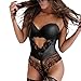 PU Leather Lingerie Black Snap Crotch Corset Lace Bodysuit Satin Teddy Babydoll Boudoir Outfits Exotic Bustier (S)