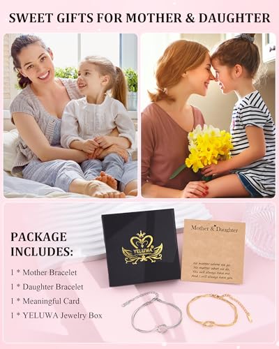 Image of YELUWA 2 Pcs Mother Daughter /Son Bracelets, Mothers Day Gifts, Back to School Gift, First Day of School Gifts, Lovely Charm Bracelets Set Mommy and Me Jewelry with Gift Box Wish Card