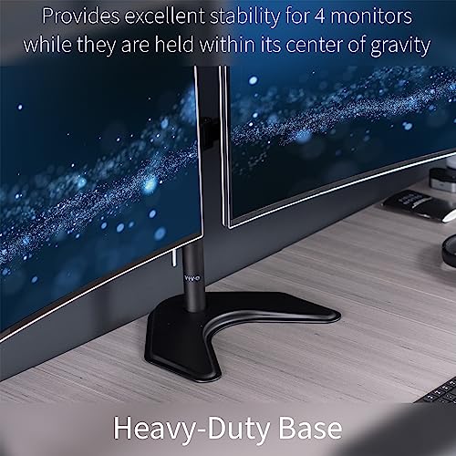 Image of VIVO Premium Quad Ultra Wide LCD LED 27 to 38 inch Monitor Desk Stand, Free-Standing Base, Extra Tall Pole, Adjustable Telescoping Arms, Flush Wall Setup, Fits 4 Screens, Black, STAND-TS38B-4