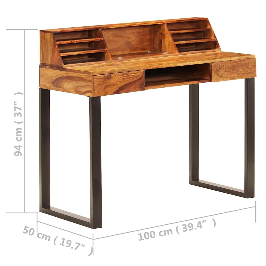 Schreibtisch 110x50x94 cm Massivholz Akazienholz und Stahl mit 2 Schubladen