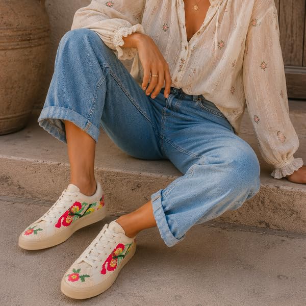 Image of Mi.iM Gaby Rubber Sole Lace-up Snake Print Suede Star Sneakers (Floral, US Footwear Size System, Adult, Women, Numeric, Medium, 7.5)