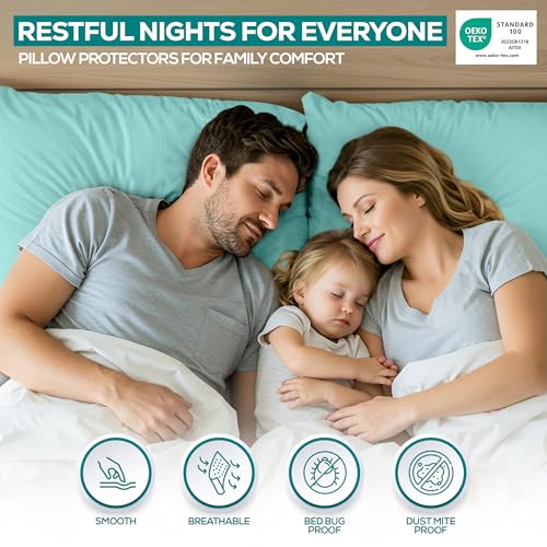 Image of Utopia Bedding Premium 100% Waterproof Pillow Protectors with Zipper King Size (Set of 2), Bed Bug and Dust Mite Proof Zippered Pillow Covers, Pillow Encasement Cases, Spa Blue