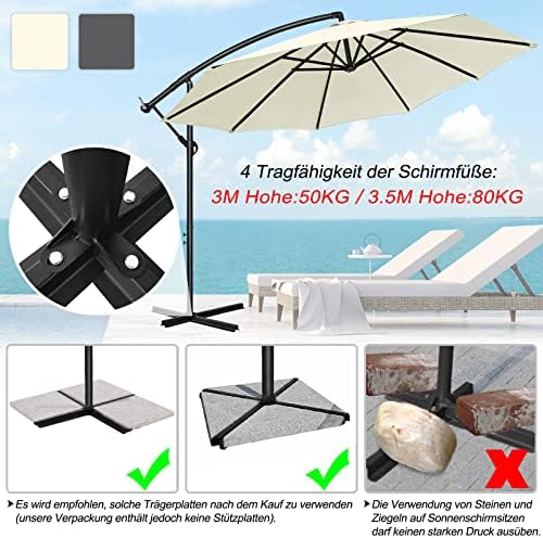 Froadp Ø3m Alu Sonnenschirm Ampelschirm mit Kurbelvorrichtung UV Schutz