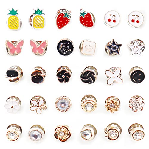 Women Shirt Brooch Buttons, LEEFONE 30 PCS Mini Cover up Button Pins, Cute Enamel Lapel Pin Set, Cardigan Collar Safety Brooch Buttons for Women Clothing Dress Supplies DIY Crafts (Style 1)