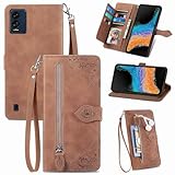 DAMONDY for BLU View Speed 5G Zipper Wallet Case with Strap,7 Card Holder Leather Flip Magnet Wallet Case with Money Pocket Full Body Purse Case for Women for BLU View Speed 5G B1550VL -Brown