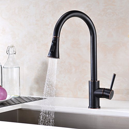 Lazada Single Handle Solid Brass Oil Rubbed Bronze Pull Out Sprayer Kitchen Sink Faucet, High Arc Pull Down Kitchen Faucet #TOP3