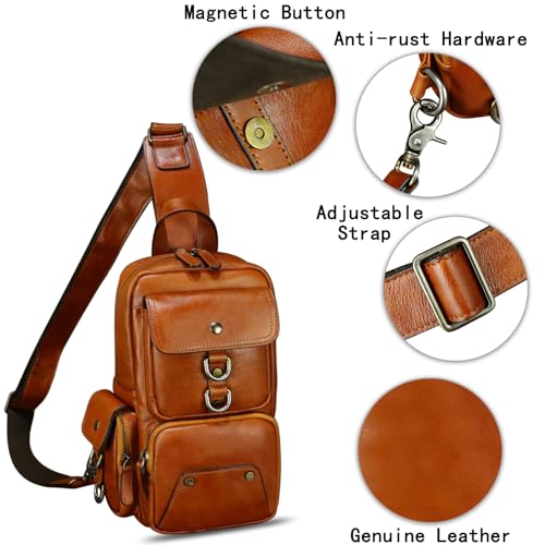 Image of Genuine Leather Sling Bag for Men and Women Full Grain Leather Crossbody Sling Backpack Purse