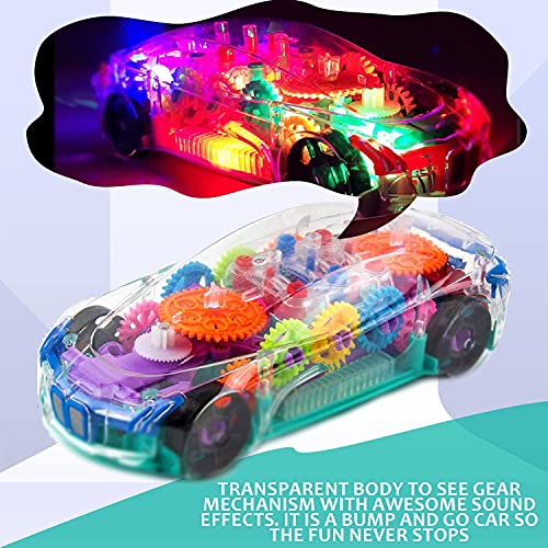 Image of Dream Fashion Transparent Toy Car for Toddlers - See Through Electric Car, Mechanical Battery Operated Race Car Toy with Visible Colored Moving Gears, Brilliant LED Light Effects, Plays Charming Music