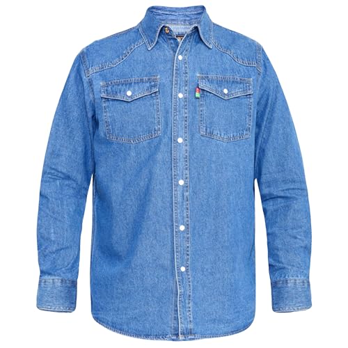 Duke D555 Mens Kingsize Denim Shirt Chest Pockets Full Sleeves Buttons Collar Stonewash Blue 7XL (Western)