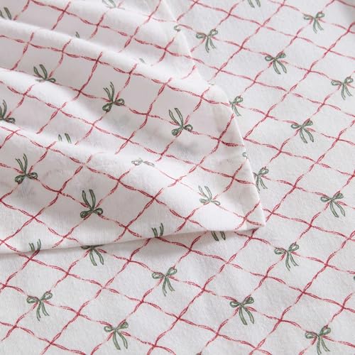 Image of Martha Stewart - Flannel Sheets Full Size, Anti-Pilling & Wrinkle Resistant Cotton, Touchably Soft for All-Season Comfort - Bed Sheets with Matching Pillowcases & Fitted Sheet (Holiday Bows Red)