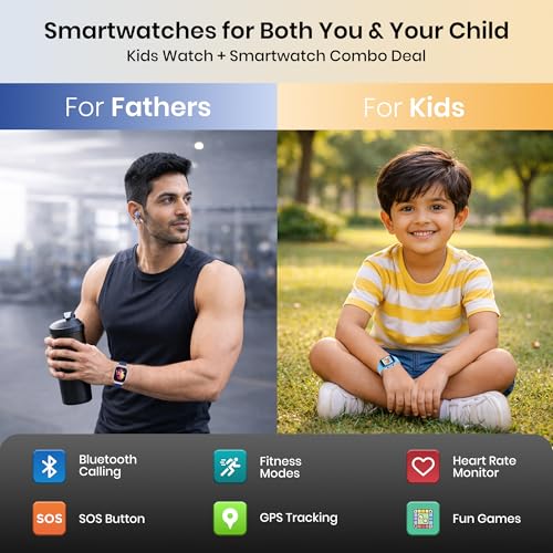 Image of PunnkFunnk Smart Watch & Kids Calling Smart Watch Combo, 1.83 inch HD Fitness Watch with Bluetooth Calling + Kids Camera Smartwatch with Games, Heart Rate, SpO2, Sleep Monitor, Boys & Girls