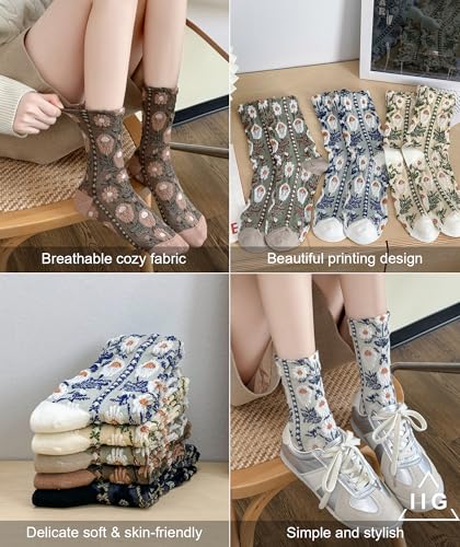 Image of IIG Womens Novelty Cotton Crew Socks Cute Animals Socks Fun Flower Socks (fit women's shoe size 5-9)