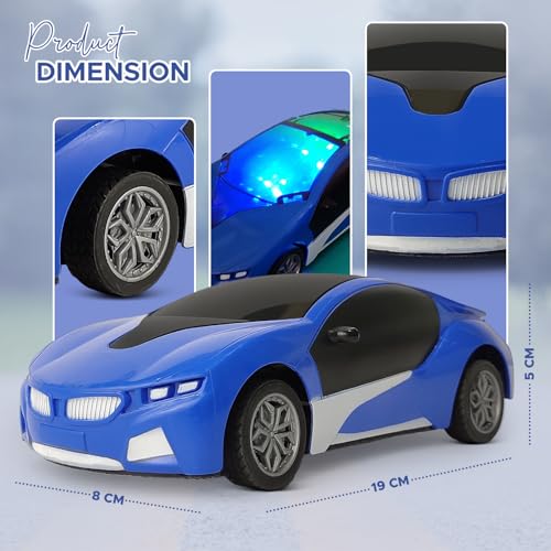 Image of 3D LED High Speed Rechargeable Remote Control Car for Kids, RC Racing Vehicle with Bright Lights, 2 AA Battery Controller (Blue)